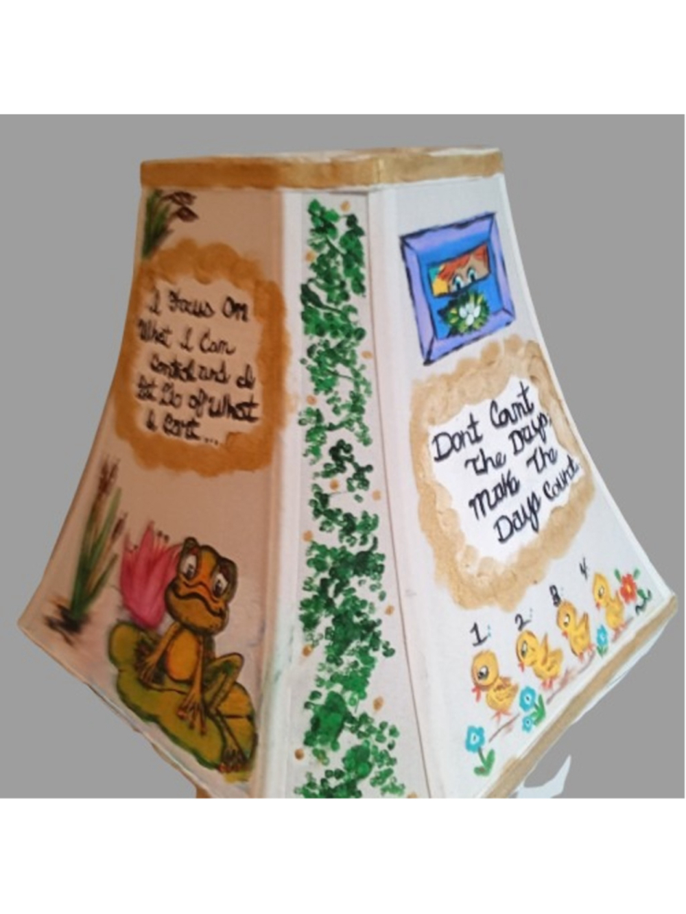 Handpainted Fabric Lampshade Motivational/Inspirational Quotes w/Frog,Duck,Fauna